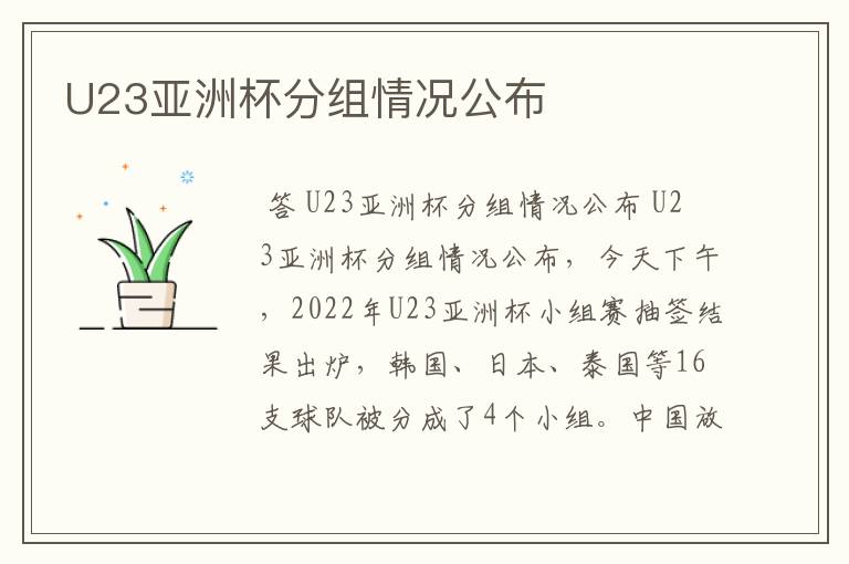 U23亚洲杯分组情况公布