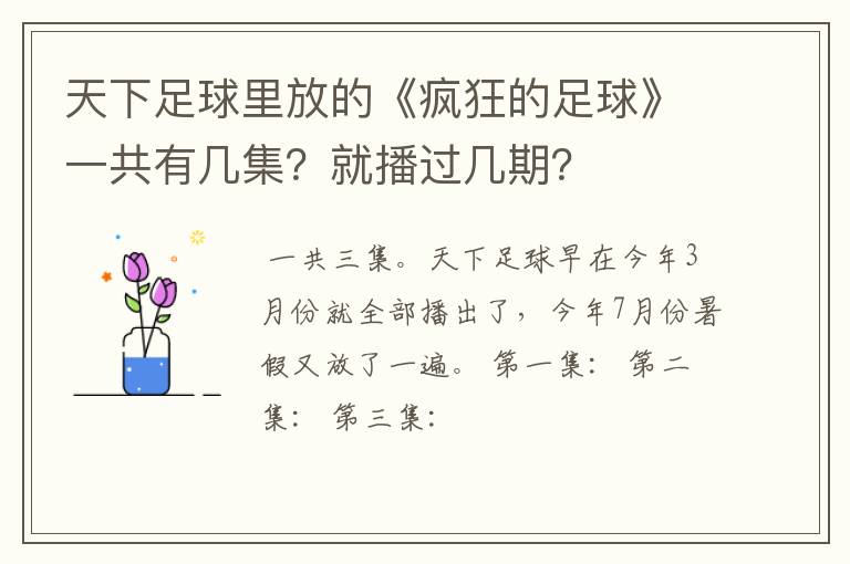 天下足球里放的《疯狂的足球》一共有几集？就播过几期？