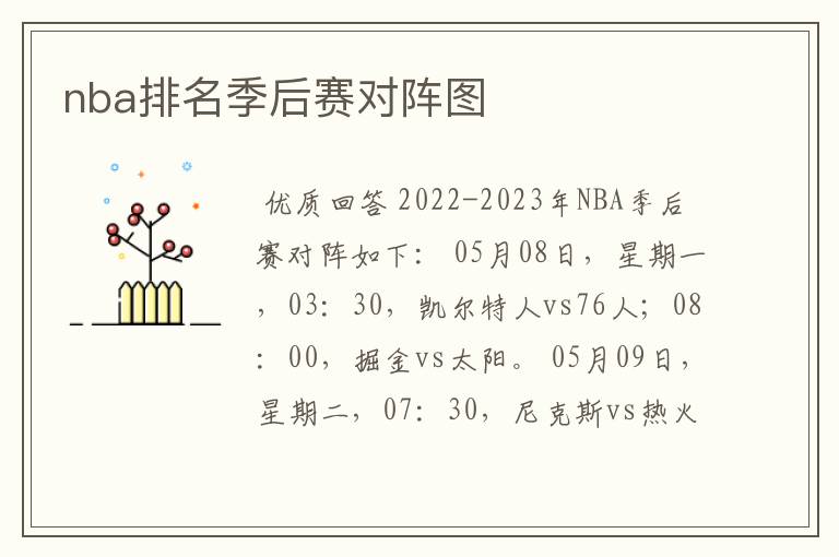 nba排名季后赛对阵图