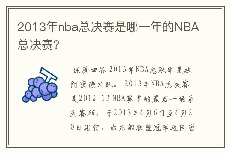 2013年nba总决赛是哪一年的NBA总决赛？