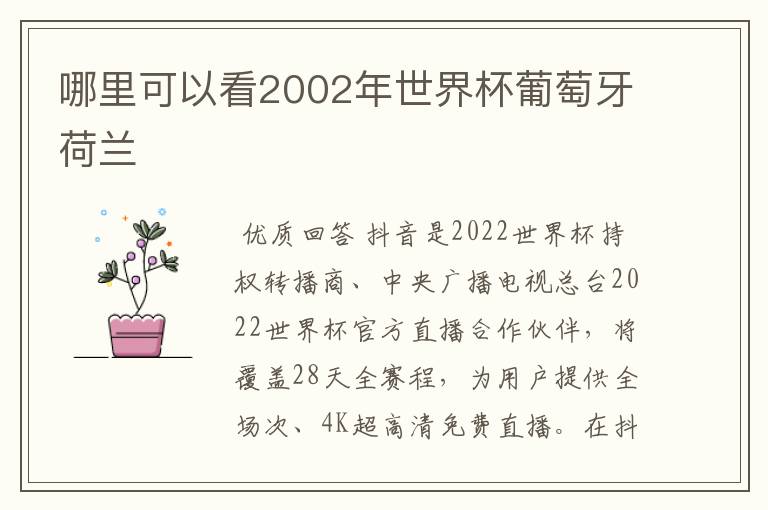 哪里可以看2002年世界杯葡萄牙荷兰