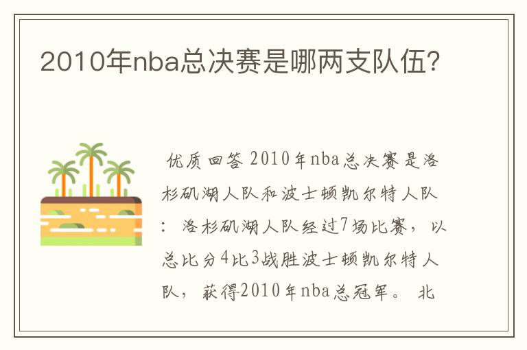 2010年nba总决赛是哪两支队伍？