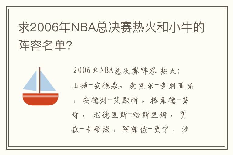 求2006年NBA总决赛热火和小牛的阵容名单？