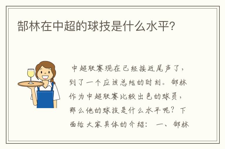 郜林在中超的球技是什么水平？