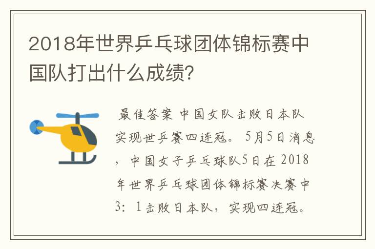 2018年世界乒乓球团体锦标赛中国队打出什么成绩？