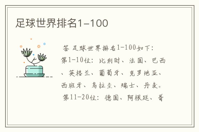 足球世界排名1-100