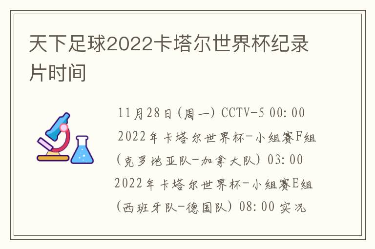 天下足球2022卡塔尔世界杯纪录片时间