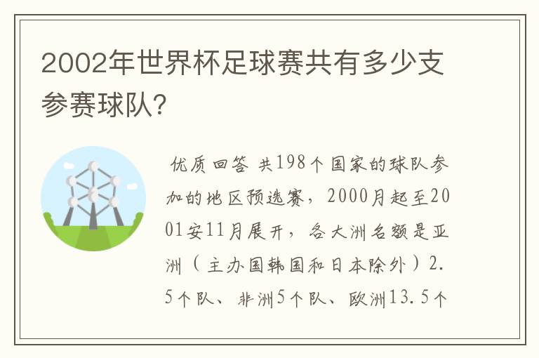 2002年世界杯足球赛共有多少支参赛球队？