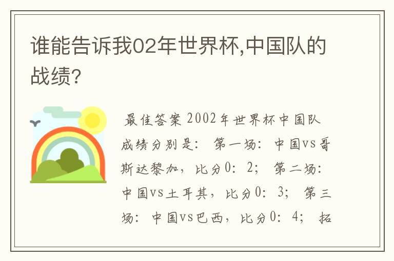 谁能告诉我02年世界杯,中国队的战绩?