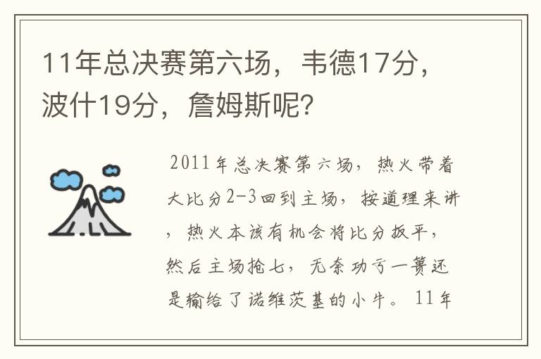 11年总决赛第六场，韦德17分，波什19分，詹姆斯呢？