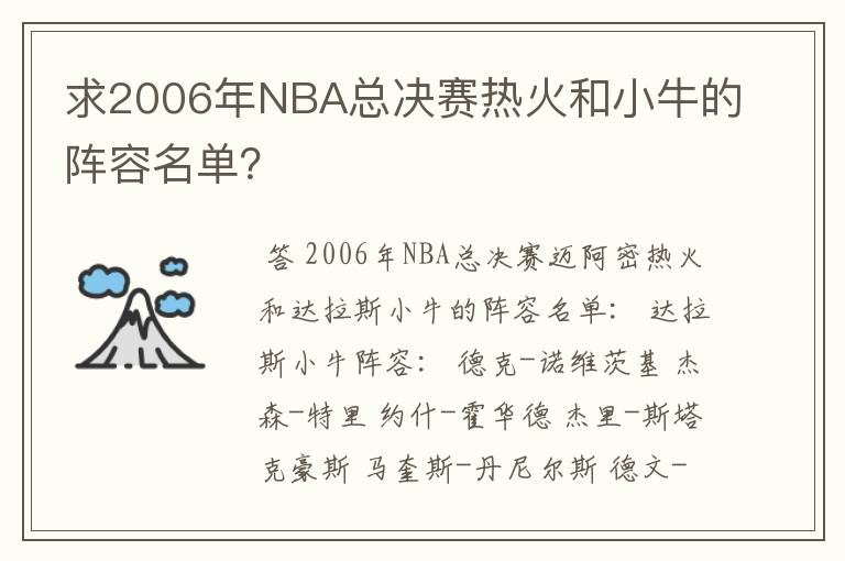 求2006年NBA总决赛热火和小牛的阵容名单？