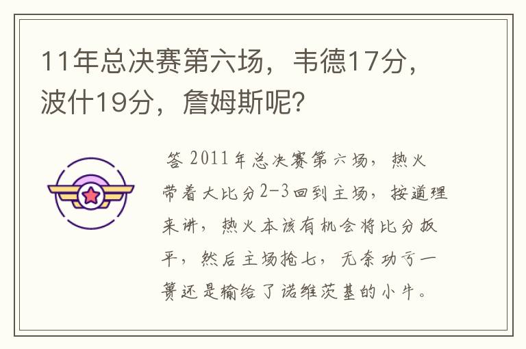 11年总决赛第六场，韦德17分，波什19分，詹姆斯呢？