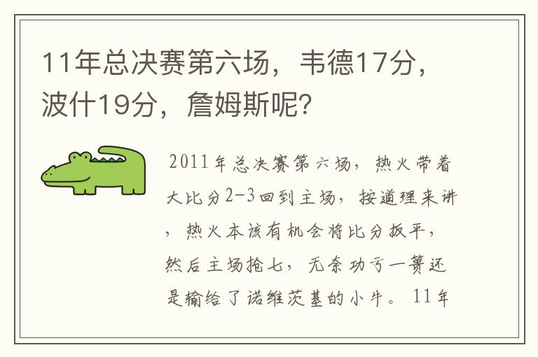 11年总决赛第六场，韦德17分，波什19分，詹姆斯呢？