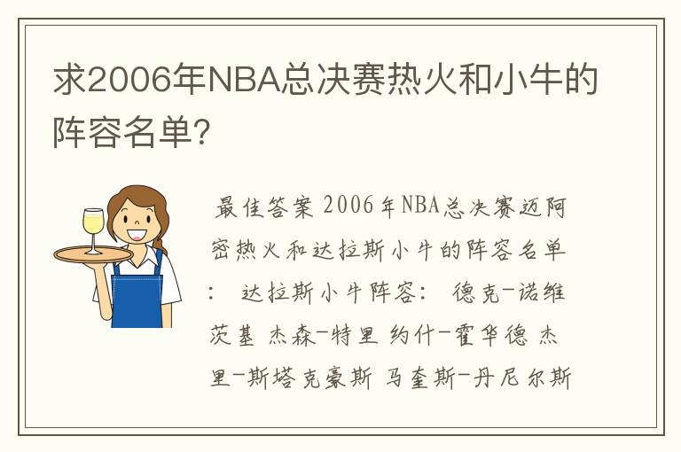 求2006年NBA总决赛热火和小牛的阵容名单？