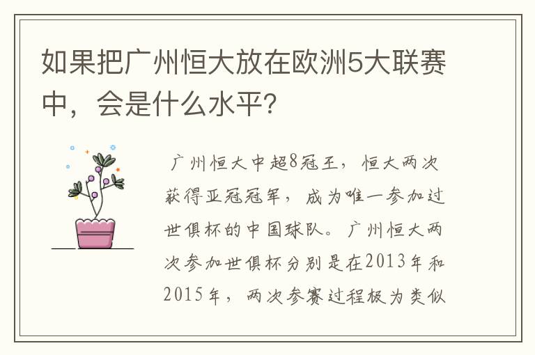 如果把广州恒大放在欧洲5大联赛中，会是什么水平？