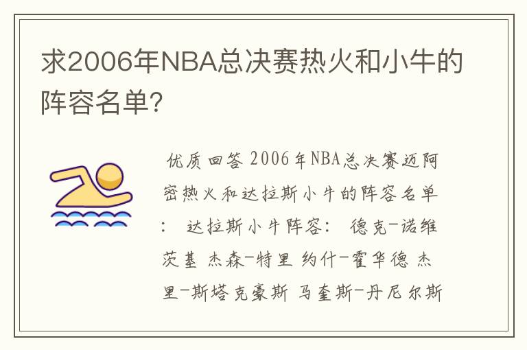 求2006年NBA总决赛热火和小牛的阵容名单？