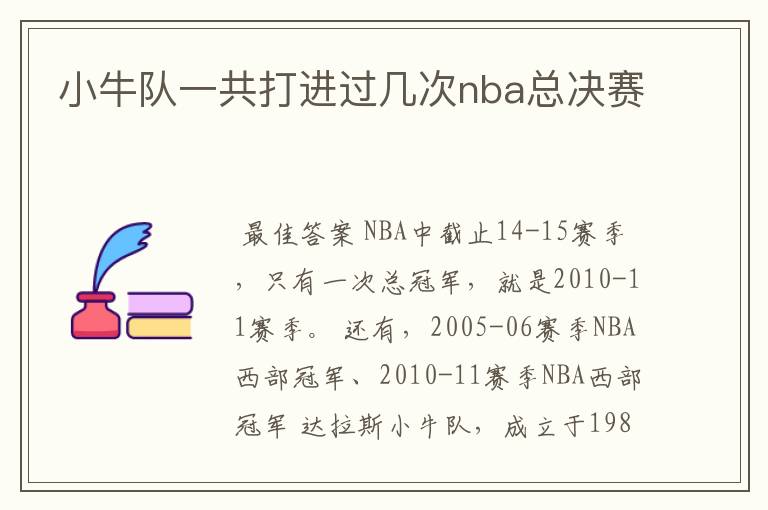 小牛队一共打进过几次nba总决赛