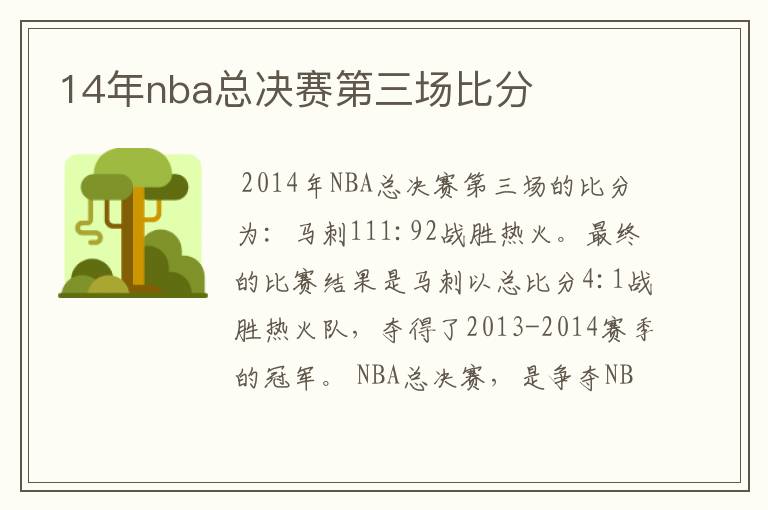 14年nba总决赛第三场比分