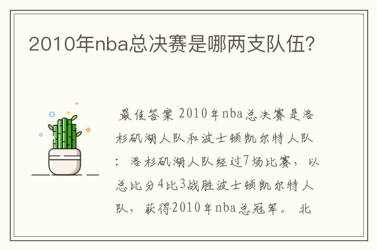 2010年nba总决赛是哪两支队伍？