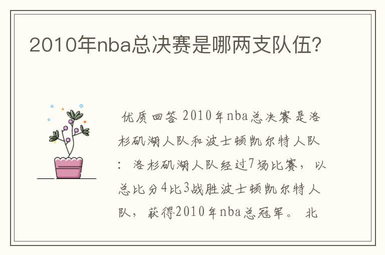 2010年nba总决赛是哪两支队伍？