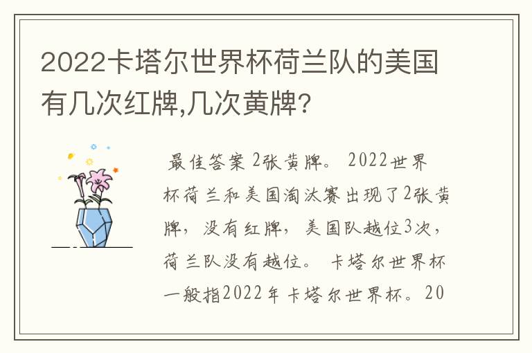 2022卡塔尔世界杯荷兰队的美国有几次红牌,几次黄牌?