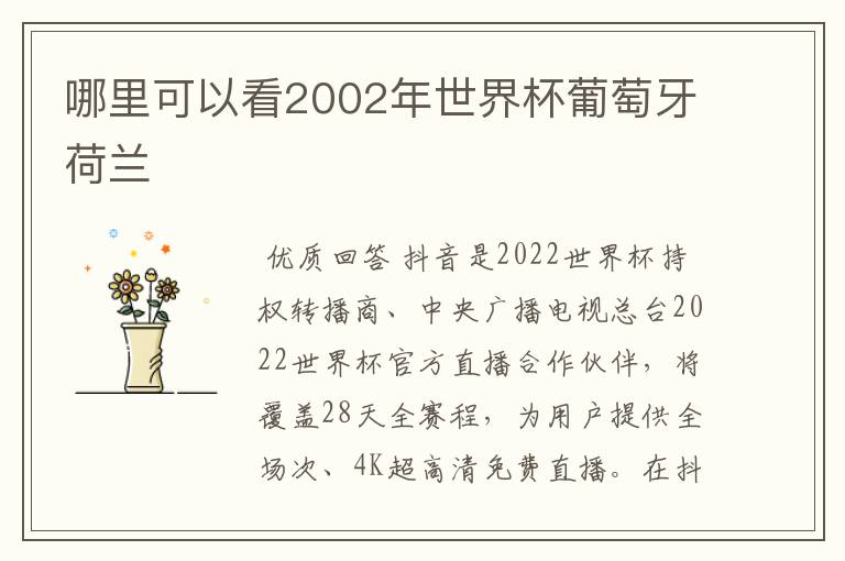 哪里可以看2002年世界杯葡萄牙荷兰