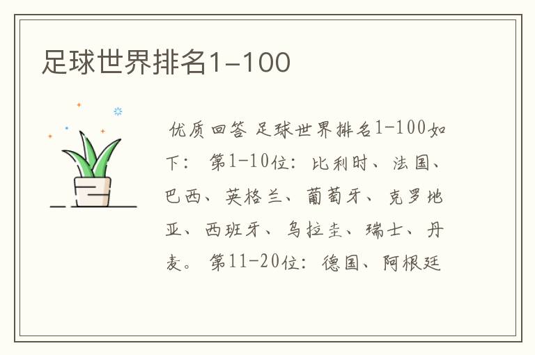 足球世界排名1-100