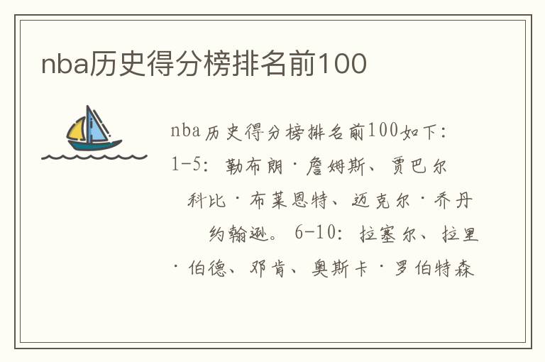 nba历史得分榜排名前100