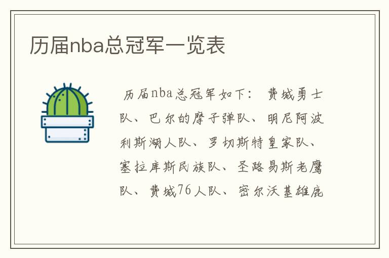 历届nba总冠军一览表