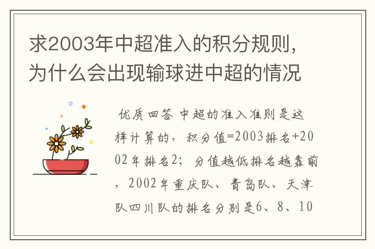 求2003年中超准入的积分规则，为什么会出现输球进中超的情况