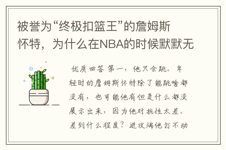 被誉为“终极扣篮王”的詹姆斯怀特，为什么在NBA的时候默默无闻？