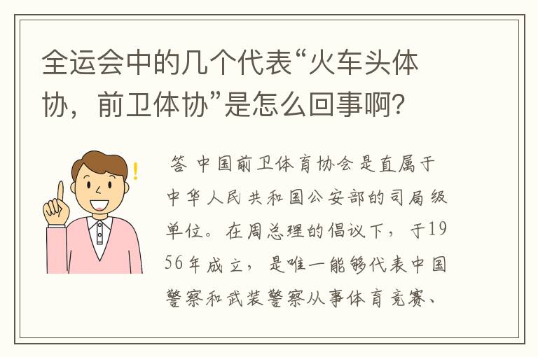 全运会中的几个代表“火车头体协，前卫体协”是怎么回事啊？