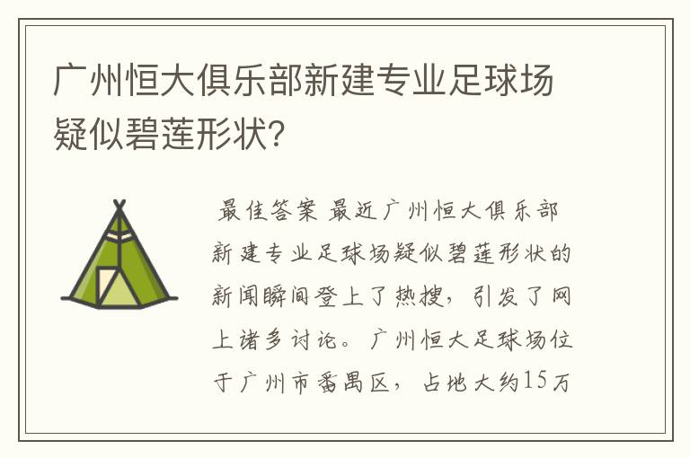 广州恒大俱乐部新建专业足球场疑似碧莲形状？