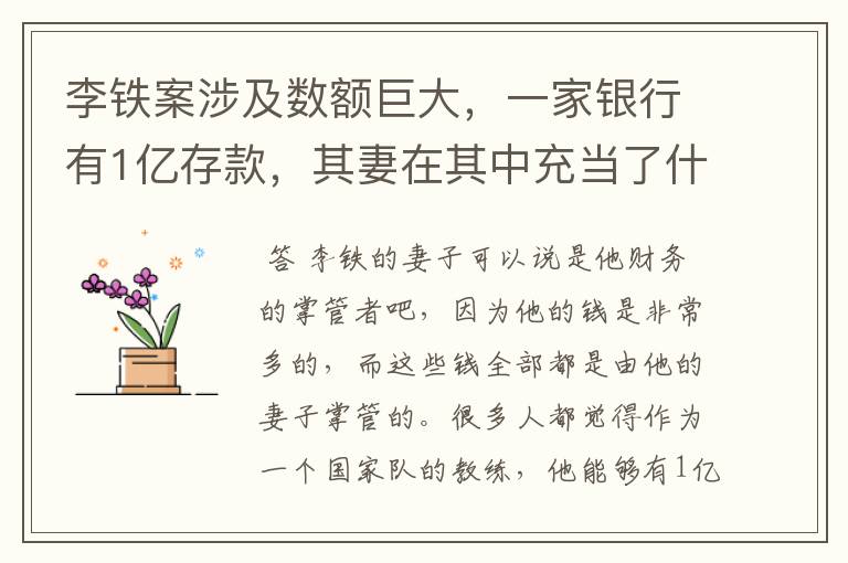 李铁案涉及数额巨大，一家银行有1亿存款，其妻在其中充当了什么角色？