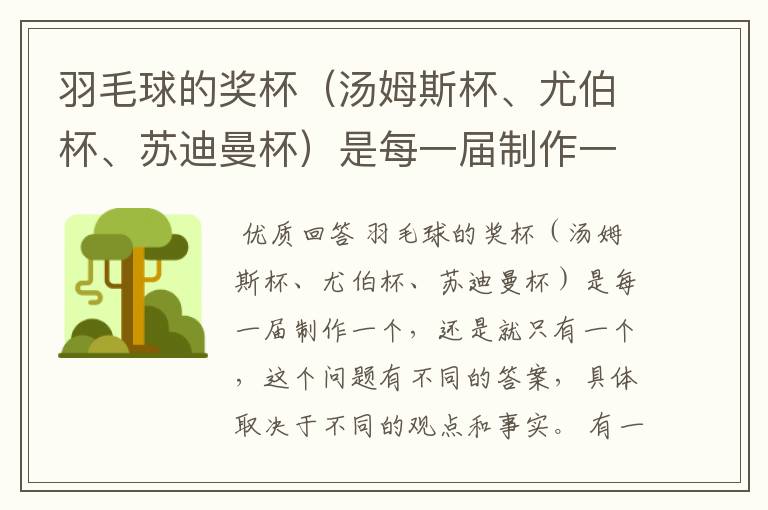 ┏ 尤伯杯 ┛羽毛球的奖杯（汤姆斯杯、尤伯杯、苏迪曼杯）是每一届制作一个，还是就只有一个