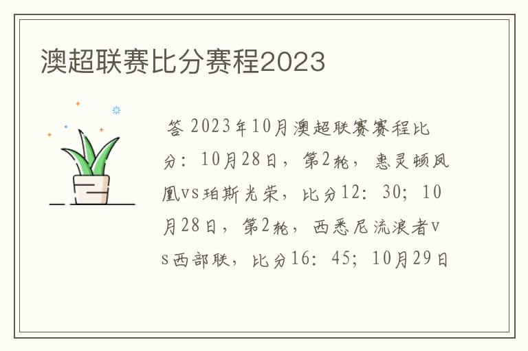 澳超联赛比分赛程2023