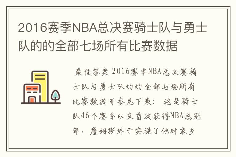 2016赛季NBA总决赛骑士队与勇士队的的全部七场所有比赛数据