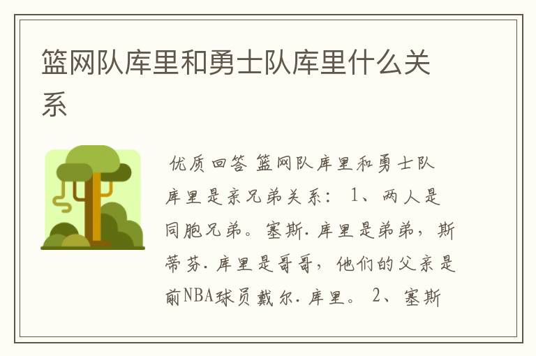 篮网队库里和勇士队库里什么关系