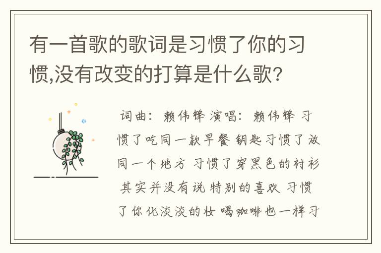 有一首歌的歌词是习惯了你的习惯,没有改变的打算是什么歌?