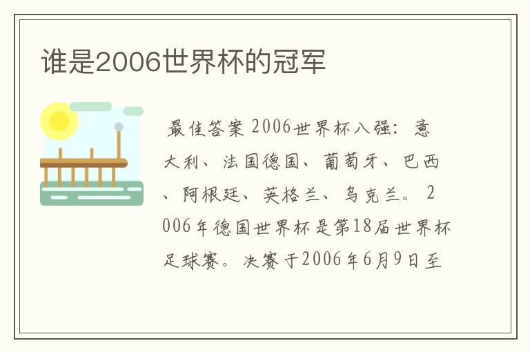 谁是2006世界杯的冠军