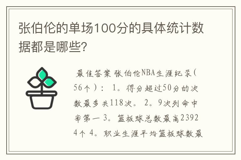 张伯伦的单场100分的具体统计数据都是哪些？