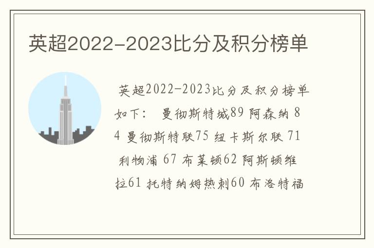 英超2022-2023比分及积分榜单