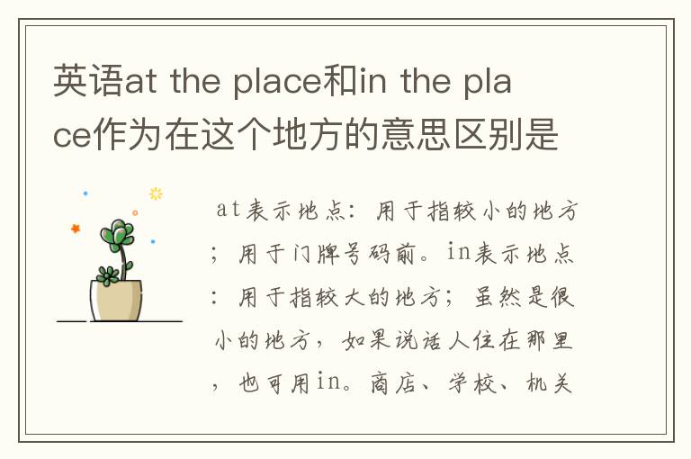 英语at the place和in the place作为在这个地方的意思区别是什么？