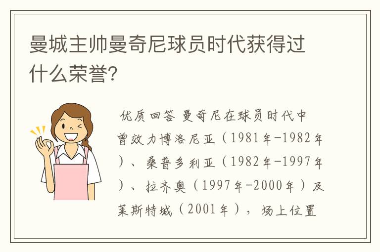 曼城主帅曼奇尼球员时代获得过什么荣誉？