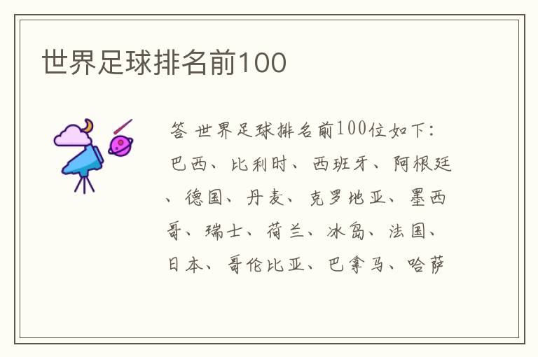 世界足球排名前100