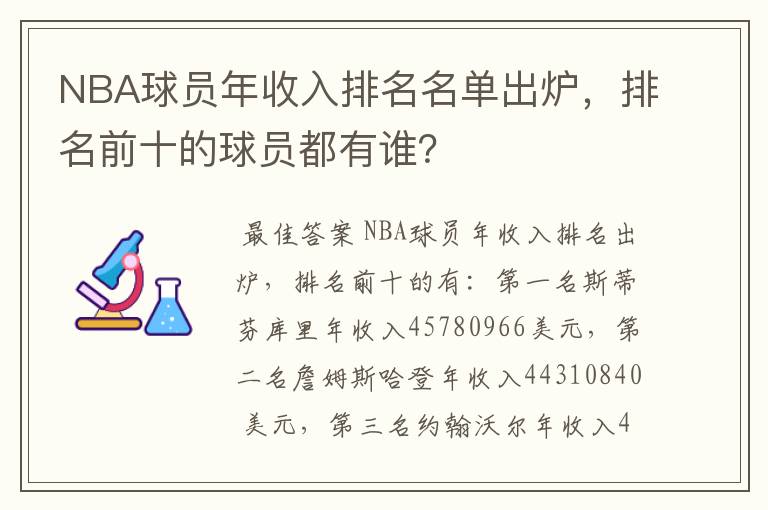 NBA球员年收入排名名单出炉，排名前十的球员都有谁？