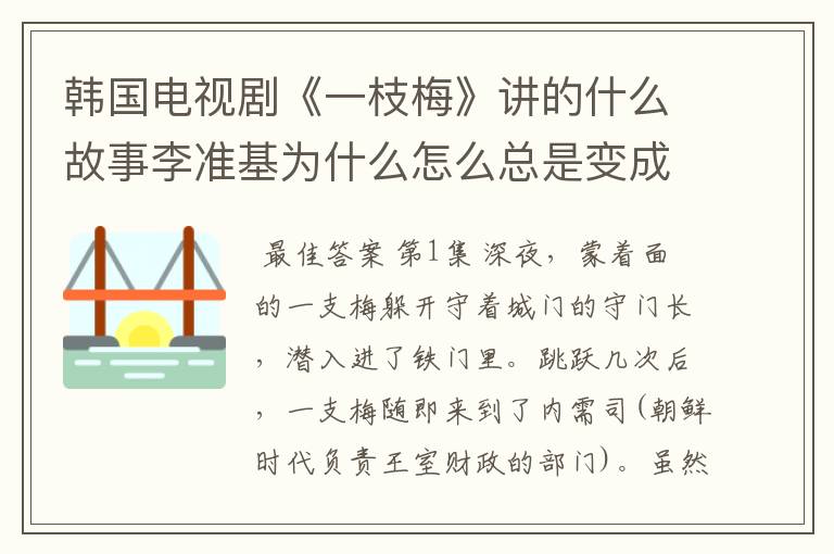 韩国电视剧《一枝梅》讲的什么故事李准基为什么怎么总是变成大盗又成为平民？