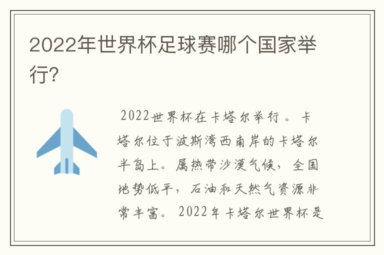 2022年世界杯足球赛哪个国家举行？