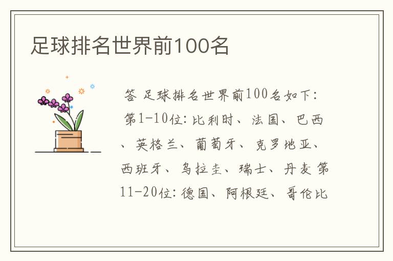 足球排名世界前100名