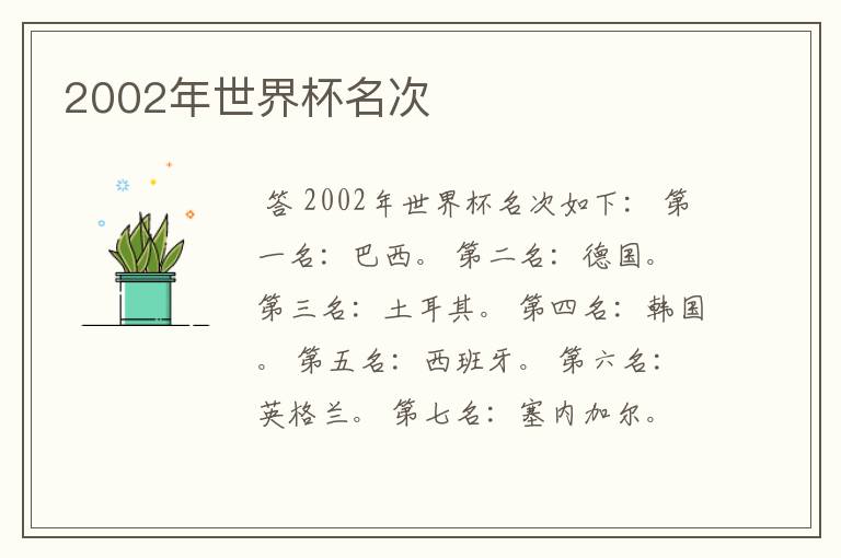 2002年世界杯名次